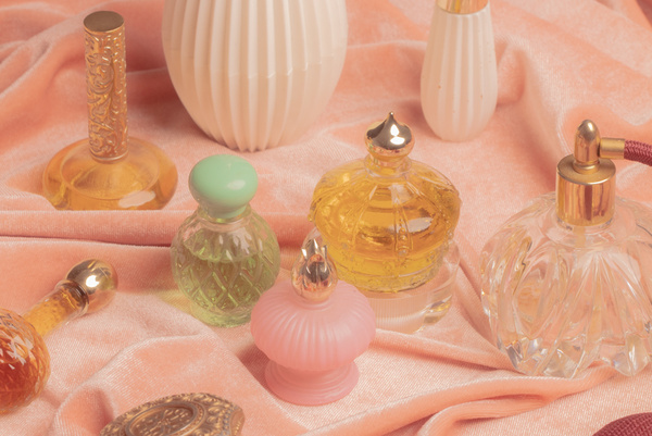 Perfume Bottles on Pink Silk